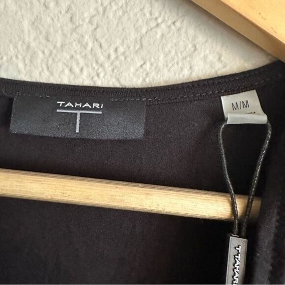 t tahari black long sleeves draped top Size medium - Picture 7 of 8